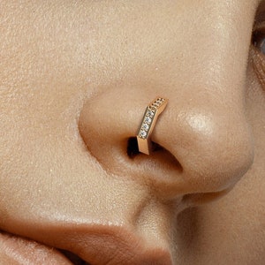 Diamond Hexagon Nose Ring, Nose Jewelry, Nose Ring Hoop, 14K Gold Nose Ring, Nose Jewelry, Solid Gold Hexagon Nose Hoop, Nose Ring Clicker