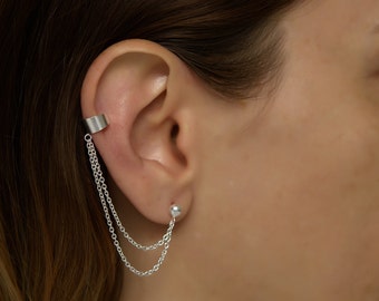 1 Pair Bright Silvertone Snake Chain Earrings for European Charm Beads 6cms Drop