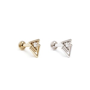 14K Gold Triangle Stud Earring, Diamond Cartilage Stud, Tiny 16G Stud Earring, Internally Threaded Labret Stud, Helix Piercing, Helix Stud