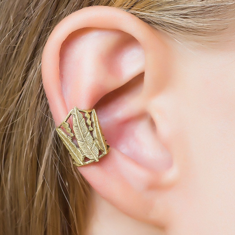 Non Pierced Ear Cuff Feather Earcuff Gold Ear cuff
