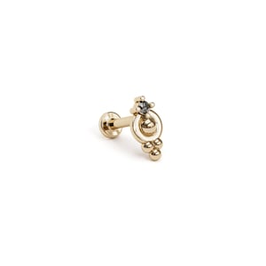 14K Real Gold Prong Set Black Diamond Tragus Helix Cartilage Inner Conch Internally Threaded Ear Stud Flat Back Earring Labret Piercing