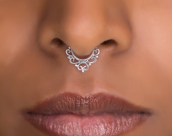 Tiny Silver Septum Ring For Pierced Nose. Indian Septum Ring. 20g Sterling Silver Septum Jewelry. Tribal Septum Ring