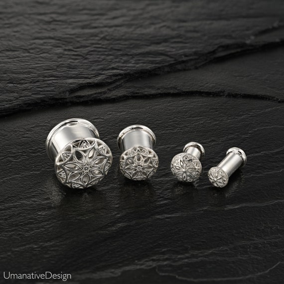 Sterling Silver Gauges Ear Gauges Ear Tunnels Plugs and Tunnels Ear Plugs 1 2 Gauges Ear Gauges 12mm Plugs Flower Mandala Earrings Etsy