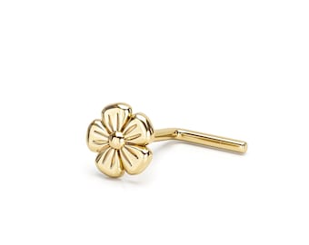 14K Gold Nose Stud, Flower Nose Stud, Tiny Nose Stud, Dainty Nose Stud, Nose Piercing, Boho Body Jewelry, Solid Gold Stud, Flower Piercing