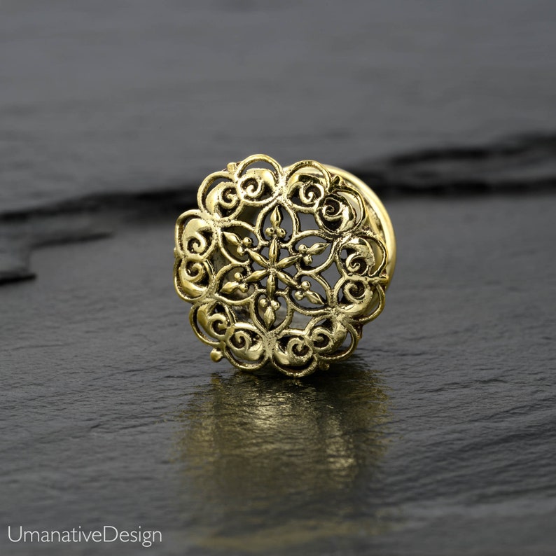 Gauges Plugs Flower Mandala Ear Tunnels Gold Ear Gauges Etsy