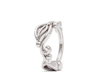 14K White Gold Leaf Nose Ring Clicker Hoops, Boho Nature Inspired Jewelry, Fits Nostril, Helix, Tragus and Rook Piercings Body Jewelry