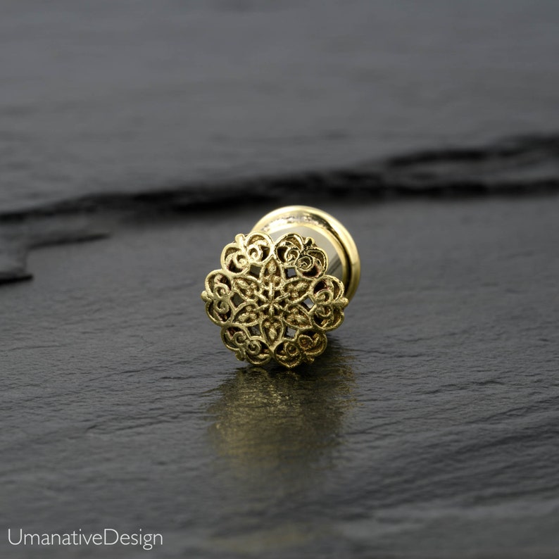 Gauges Plugs Flower Mandala Ear Tunnels Gold Ear Gauges Etsy