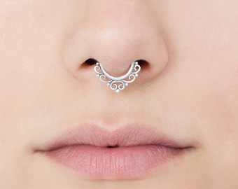 Einzigartiger 16g Sterling Silber Septum Ring, Septum Piercing, Stammes Septum Ring, Septum Schmuck, Indian Septum Ring