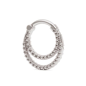 Anillo de tabique de plata de ley, anillo de tabique de gránulos, aro de tabique de doble línea, clicker de tabique de 16 g, joyería de tabique única, perforación de tabique