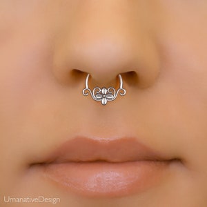 Beautiful Faux Septum Ring for Non Pierced Nose, Sterling Silver Fake Septum Hoop, Unique Septum Cuff, Non Pierced Nose Ring, Septum Clip