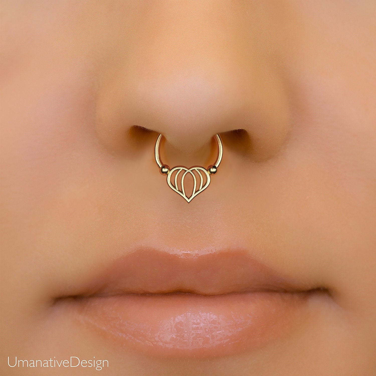 Tiny Septum Clip on for Non Pierced Nose Gold Septum Cuff Heart