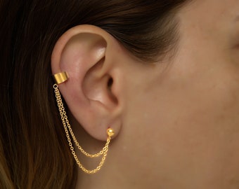 Gold Ear Cuff, Double Chain Ear cuff, Ear cuff, Ear Cuffs Earring, Earcuff ,Gold Ear Cuff Earring Double Chain, Ear Cuff Chain
