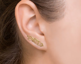 Escalador de orejas de oro, rastreadores de orejas únicos, pendientes llamativos, enredaderas de orejas tribales, pendientes hasta las orejas, barridos de orejas