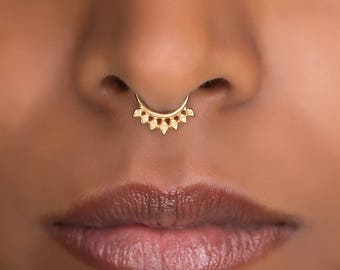 Tribal Gold Septum Ring For Pierced Nose. Septum Piercing. Gold Septum. Septum Jewelry. Tiny Septum