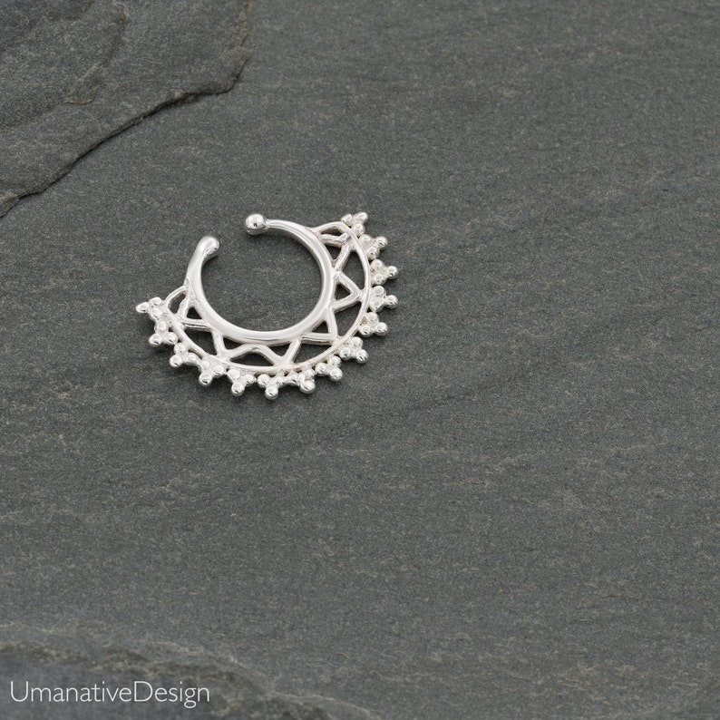 Unique and Tiny Fake Septum Ring Sterling Silver Faux Septum Etsy