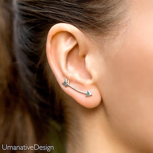 Silver Ear Climbers, Arrow Earrings, Arrow Jewelry, Silver Ear Crawler