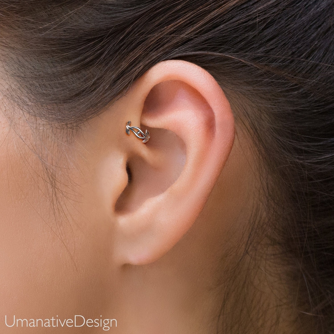 Unique Forward Helix Hoop, Leaf Cartilage Ring, 7mm Helix Earring