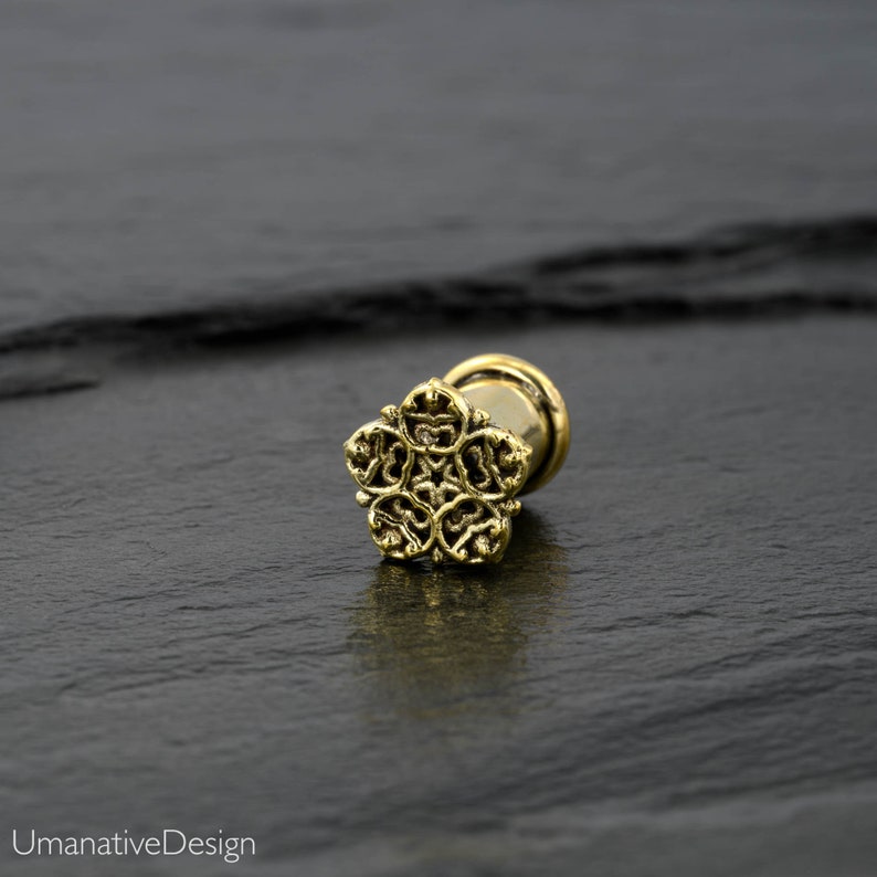 Gold Ear Gauges Plugs and Tunnels Flower Gauges Ear Etsy