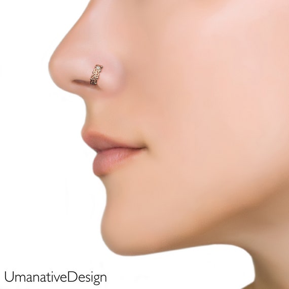 Tiny Rose Gold Nose Ring - snug 24 gauge 8mm Nose Hoop thin Piercings - 14K  Rose Gold nose piercing rings : Handmade Products - Amazon.com
