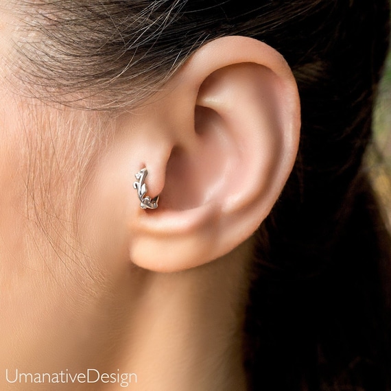 925 Silver Leaf Tragus Hoop Tragus Clicker Earring Tragus Piercing Tragus Hoop Tragus Earring Hoop Clicker Small Hoop Ring Etsy UK