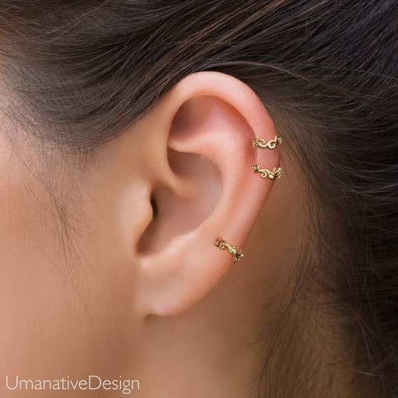 14K REAL Solid Gold Matte-Finish Heart Ear Cartilage Stud Earring Piercing  18G | eBay
