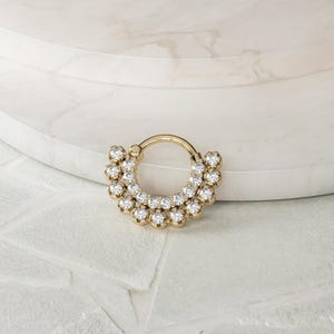 14k Gold Daith Earring, Solid Gold Hoop Earring, Daith Piercing with 0.37 Carat Genuine Diamond Hoop, Statement Piercing