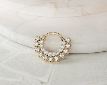 14k Gold Daith Earring, Solid Gold Hoop Earring, Daith Piercing with 0.37 Carat Genuine Diamond Hoop, Statement Piercing
