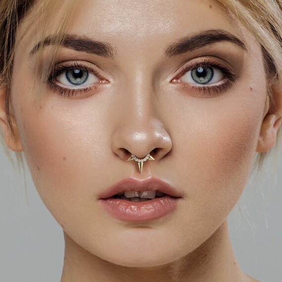 Septum Clicker 14K Gold White Diamond Real Diamond Septum Ring 14K Gold Spike Septum Hoop Fine Jewelry Custom Piercing Jewelry Etsy Canada