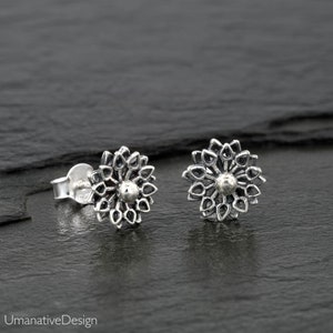 Stud Earrings, Flower Mandala Earrings, Sterling Silver Earrings, Silver Studs, Tiny Studs, Tribal Earrings, Post Earrings