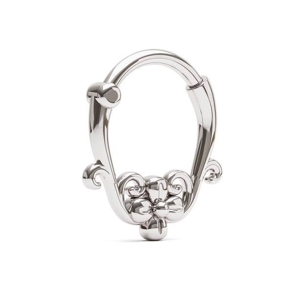 Septum Ring, Septum Jewelry, Septum Piercing, Septum Clicker, Sterling Silver Septum Hoop, Flower Septum Ring, Unique Septum Ring