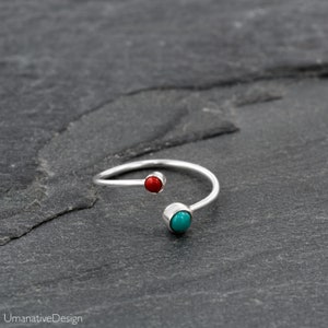Unique Rings for Women, Gemstone Wrap Ring, Open Cuff Wrap Ring, Adjustable Midi Ring, Turquoise Ring, Coral Ring, Multi Stone Ring