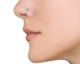 8.5mm Gold Leaf Nose Ring, Boho Nose Hoop, Gold Nose Jewelry, Nose Piercing, Unique Leaf Hoop, Bohemian Nose Ring
