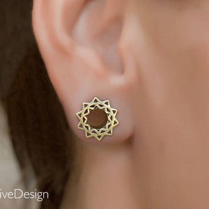 Gold Flower Mandala Ear Tunnel. 6mm-2g Tribal Ear Tunnel. Plags Gauges. 2g Tunnel. Gauge jewellery. brass ear tunnels image 1