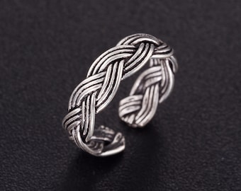 Sterling Silver Midi Ring, Braided Midi Ring, Adjustable Ring, Tie The Knot Ring, Knuckle Ring