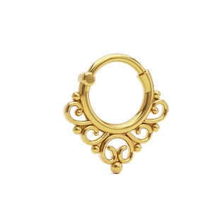 Unique and Beautiful Indian Septum Ring for Pierced Nose, Gold Septum Ring, Gold Septum Jewelry, Tribal Septum Hoop image 2