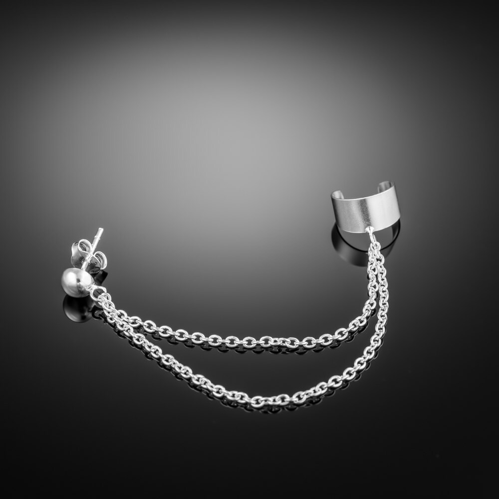 Silver Ear Cuff Earring Double Chain Double Chain Ear Cuff Etsy