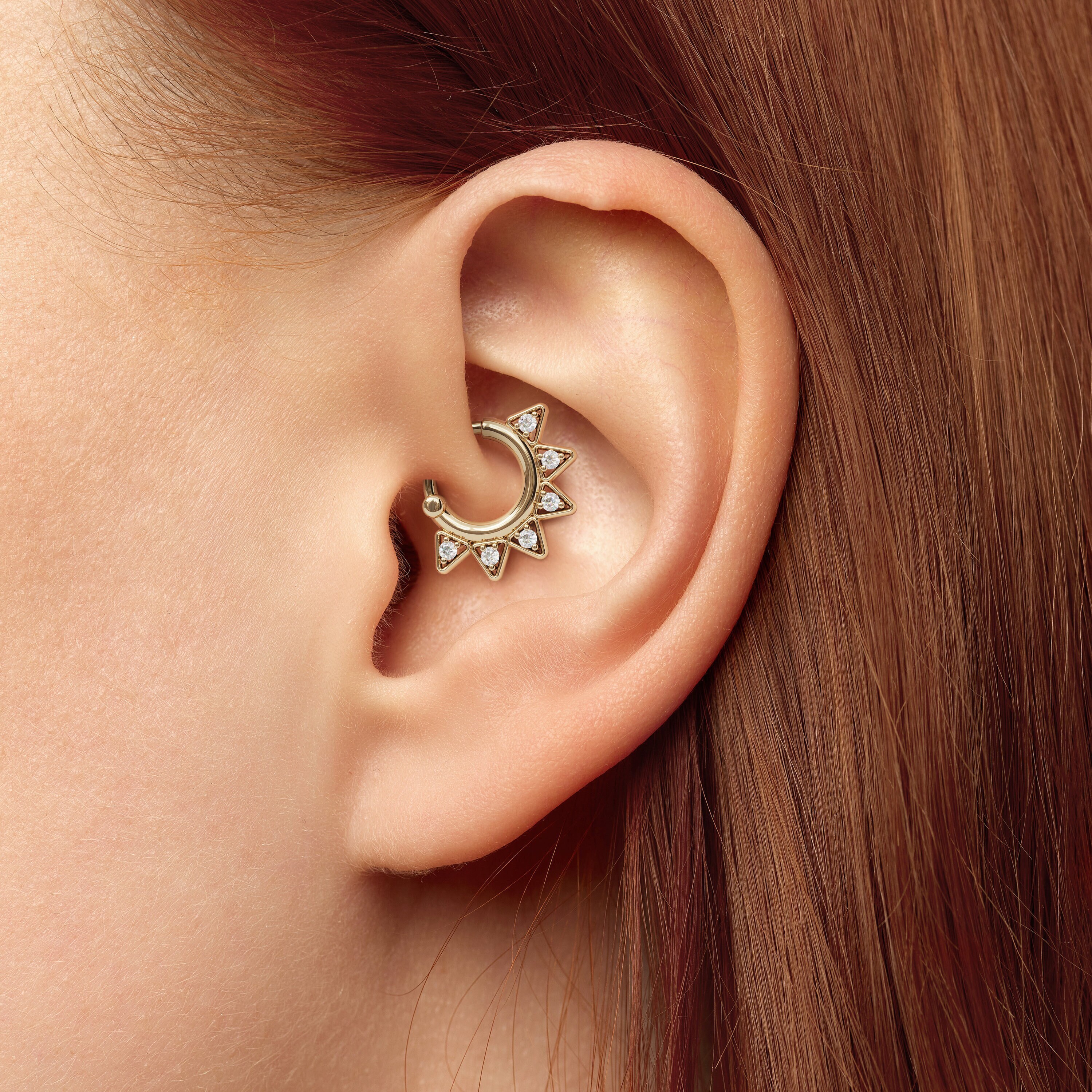 14K Gold Spike Daith Earring, Triangle Daith Hoop With Genuine