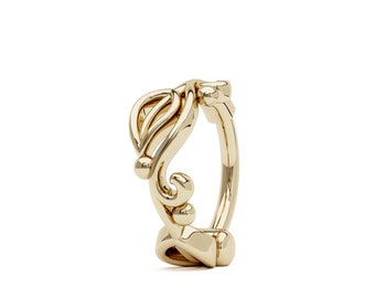 Gold Cartilage Earring, Statement Helix Hoop, Leaf Helix Earring, Cartilage Piercing, 14K Solid Gold Helix Hoop, Unique Piercing Jewelry