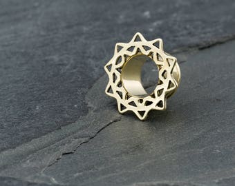Gold Ear Tunnel 10mm, 00g, Lotus Tunnel, Lotus Plug, 00g Tunnel, 10mm Tunnel, Tribal Tunnel, Tribal jewelry