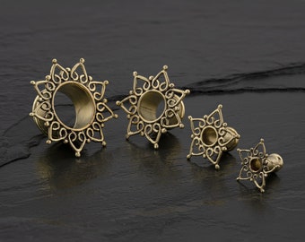 Floral Ear Tunnels, Mandala Ear Gauges, Plugs And Tunnels, 4mm Tunnels, 6g, 2g, 0g, 00g, 1/2Inc. 4mm, 6mm, 8mm, 10mm & 12 mm