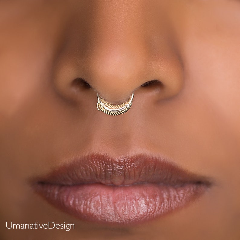 Beautiful Fake Silver Leaf Septum Ring for Non Pierced Nose, Fake Nose Jewelry, Septum Cuff, Clip On Septum Ring image 3