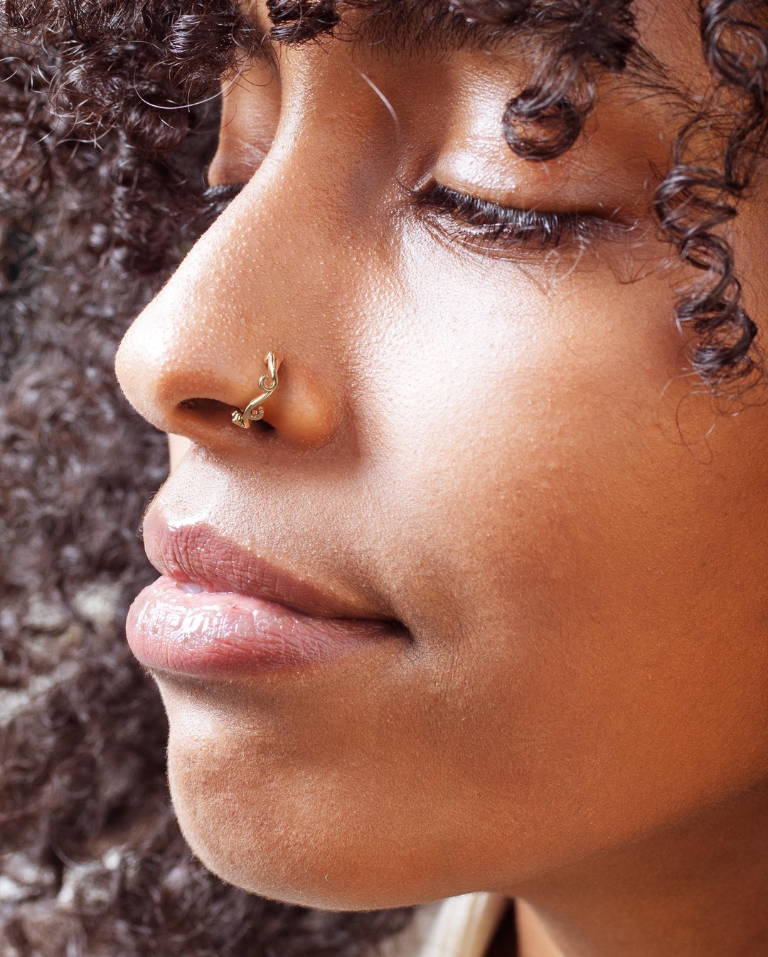 Fake Nose Ring Adjustable, Gold Clip on Nose Hoop, Unique Nose