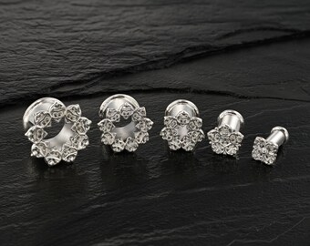 Sterling Silver Tunnels, Ear Gauges, Ear Tunnels, Plugs And Tunnels, Ear plugs, Flower Mandala Gauges, Gauges Plugs, Ear Gauges and Plugs