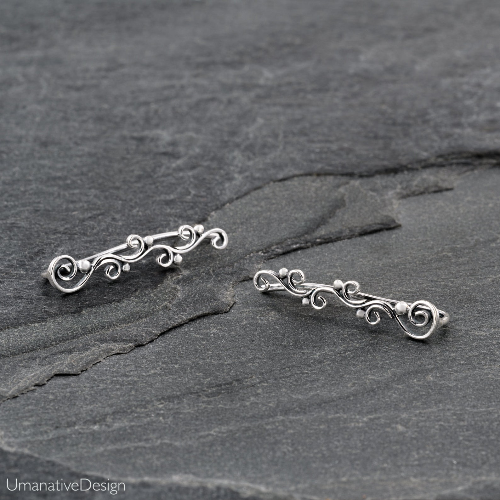 Sterling silver swirl ear climber – Anata Jewelry