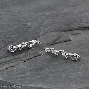 Sterling Silver Ear Climber, Climbing Earring, Silver Ear Crawler, Silver Ear Climber, Ear Crawler Earrings, Sterling Silver 925 Sterling Silver-Pair