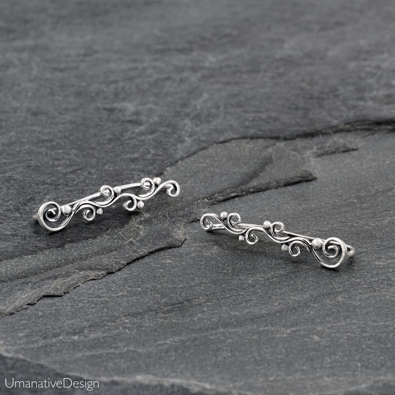 Sterling Silver Ear Climber, Climbing Earring, Silver Ear Crawler, Silver Ear Climber, Ear Crawler Earrings, Sterling Silver 925 Sterling Silver-Pair