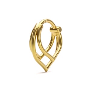 Anillo para tabique nasal Trinity en forma de V de oro vermeil de 18 quilates, joyería para tabique nasal, perforación para tabique nasal, aro para tabique nasal apilado de 16 g, aro para tabique nasal de triple capa