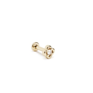 14k Solid Gold Flower Diamond Internally Threaded Labret Stud Earring ...