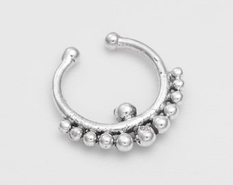 Unique Faux Nose Ring for Non Pierced Nose, Tiny Fake Silver Septum Ring, Fake Indian Septum ring, Fake Septum Jewelry