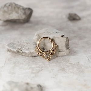 Beautiful 16g Indian Septum Ring, Septum Piercing, Gold Septum Ring, Tribal Septum Ring